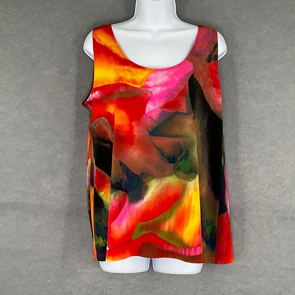 Clara‎ Sun Woo Top Womens Sz L Abstract Print Stretch Artsy Made in USA